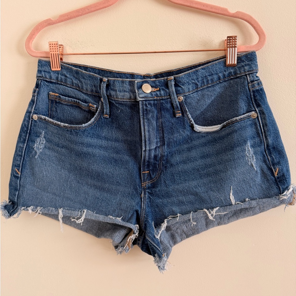 Good American Dark Blue Distressed Jean Shorts